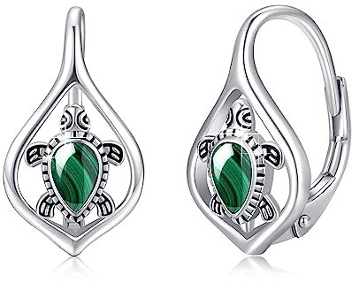 ZIPPICE Schildkröten Ohrringe 925 Sterling Silber Malachit Schildkröte Leverback Ohrringe Tier Creolen Ohrringe Tier Schmuck Geschenke für Damen Frauen Mädchen