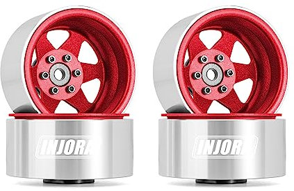 INJORA 1.9 Beadlock Felge Offset -8.9mm Metall Deep Dish Nabe für 1/10 RC Crawler Car TRX4 Axial SCX10 90046 UTB18,Rot