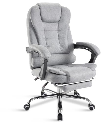 Blisswood Executive Office Chair With Footrest & Lumbar Support Ergonomic Recliner Computer Gaming Desk Chair Adjustable Back Rest Heavy Duty 360° Swivel for Home Office with Tilt Function (Grey)