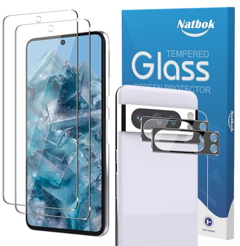Natbok 2+2 Piezas Protector de Pantalla para Google Pixel 8 Pro con Protección de Cámara,Dureza 9H Cristal Templado,Antihuellas,Sin Burbujas,Ultra Transparente Premium Vidrio Templado