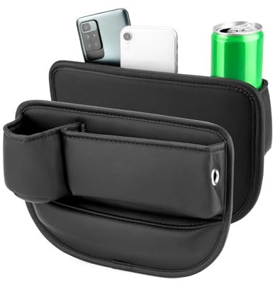 QWORK® Autositz Lückenfüller, Leder Aufbewahrungsbox Auto Organizer Vorne mit Getränkehalter und USB-Ladeloch
