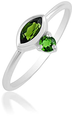 Bague marquise en argent sterling 925 avec pierre de naissance pour elle 53 (16,9), M 1/2, M 1/2, Pierre précieuse, Chrome diopside
