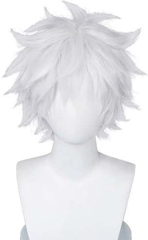 COSPLAZA Kurze flauschige Silber Weiß Anime Manga Roman Rollenspiel Perücke Unisex Cosplay Kostüm Perücken (NOT Styled)