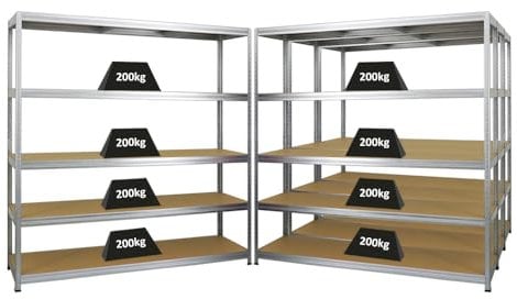 PROREGAL Mega Deal 4er-Set Schwerlastregal Giant Elephant 180x180x45cm mit 5 Ebenen Fachlast 200kg Verzinkt, Kellerregal, Steckregal, Garagenregal, Lagerregal