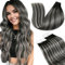 LaaVoo Tape in Extensions Echthaar Schwarz Blayage Echthaar Extensions Tape in Ombre Schwarz Silber Remy Tape in Haarverlängerung Echthaar Invisible 30cm 30g 20pcs #1b/s/1b