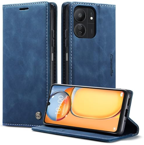 Phernykas Funda para Xiaomi Redmi 13C/Poco C65 Case, Cuero PU Carcasa, Magnético Carcasa Funda Móvil Billetera Cuero Funda con Tapa Libro Caso Soporte Plegable, Cáscaras para Redmi 13C Fundas, Azul