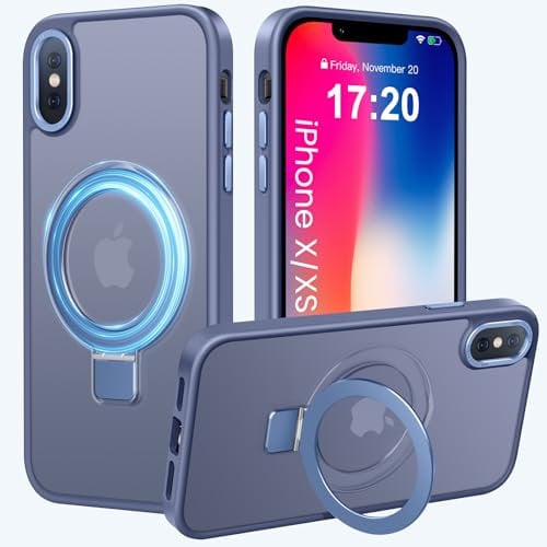 PuyaTeya Handyhülle für iPhone X Hülle,für iPhone XS Hülle, [mit Unsichtbarem Ständer ][mit Magnetic] Kratzfeste Anti-Fingerabdruck [Transluzente Matte] Hülle für iPhone X/XS 5.8(Far Peak Blue)