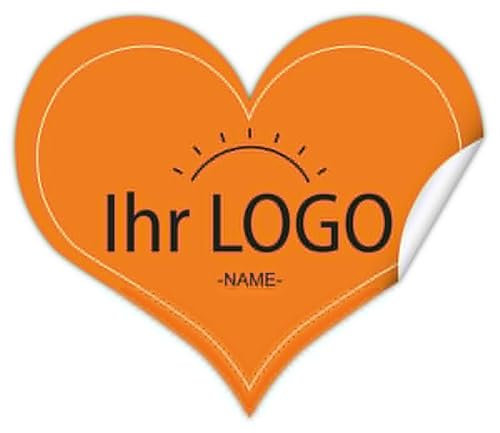 CUSMIZ Logo Sticker - Aufkleber Selbst Gestalten, Personalisierte Aufkleber für Firmenlogos, Hochzeiten, Partys, Festivals, 100 Stk Aufkleber in verschiedenen Formen und Größen - Herzförmig