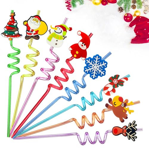 Wiederverwendbare Trinkhalme für Weihnachten, Mottoparty, Geburtstag, Dekorationen mit 2 Reinigungsbürsten (Weihnachtsbaum), 24 Stück