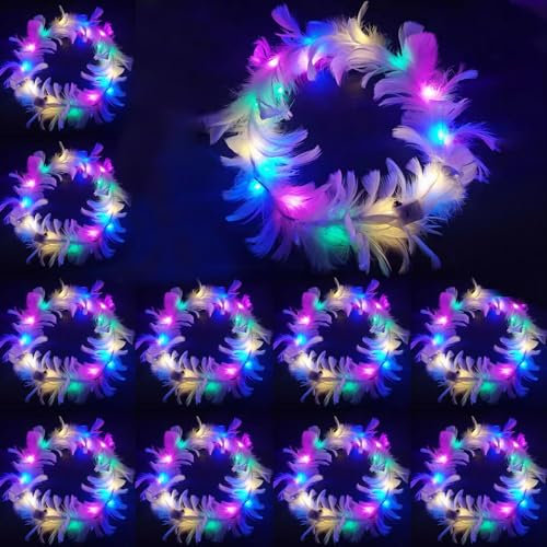 JOKILY Haarreifen Weihnachten, 12 Stück Leuchtender Haarkranz Feder, LED Haarreif, LED Federkranz Stirnband, Party-Haarschmuck für Damen Kinder Geburtstag Weihnachten Halloween Fasching Party Dekor