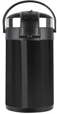Airport Vacuum Thermos Jug, Attractive Brushed Stainless-Steel Exterior with Black Trim, Stainless Inner Lining, Anti Spill/Leak Mechanism - Ideal for Catering, Conferences, Outdoor Events (3L-Black)