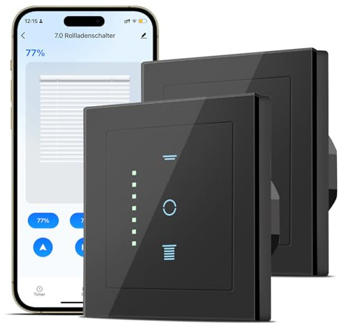 SMARTERCURRY Wlan Rolladenschalter Smart [7 Gen] 80 * 80mm Schwarz 2 Stücke