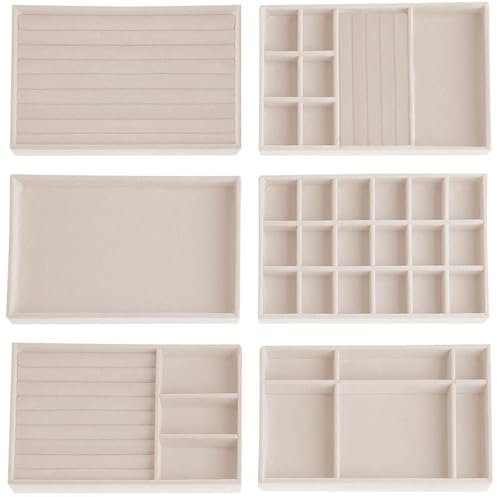 Lighterday 6 Pcs Jewellery Tray Jewellery Organiser Jewellery Box,Ring Necklace Earring Box,Stackers Jewelry Storage Drawers,Holds Trinket Necklace Bracelet Ring Earring (Beige)