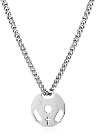 HZMAN Barbell Platte Halskette für Herren Edelstahl Fitness Gym Hantel Gewicht Platte Anhänger Schmuck Geschenk