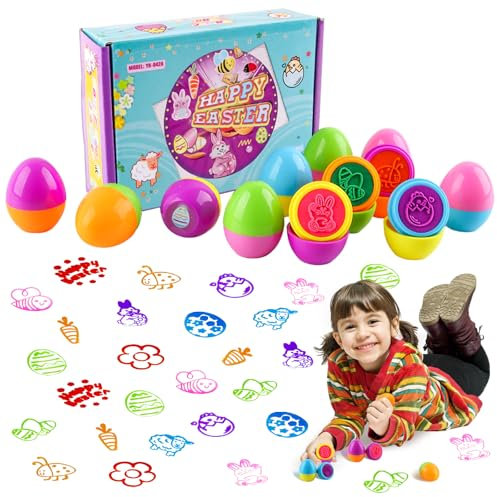 dellyy Ostereier Stempel, 12 Stück Stempel Ostern und Frühling, Tierstempel für Kinder, Stempel Selbstfärbend, für Ostereiersuche, Osternkorb Stuffers, Partygeschenke, Klassenzimmer Preis