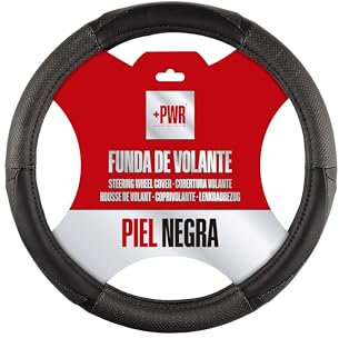 +PWR Car Parts Lenkradbezug aus schwarzem Futterleder Universal für Lenkräder von Personenkraftwagen von 37 bis 39 cm. rutschfest. Hergestellt aus hochwertigem Leder + Gummi.