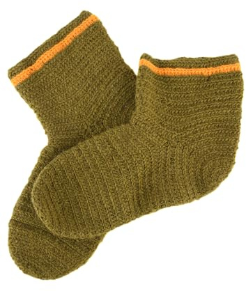 Ulfberth Gehäkelte Wollsocken, Wikinger Socken, Grün/Gelb, Gr. 41-42