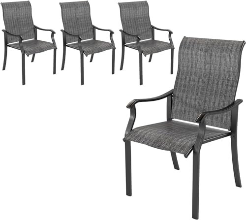 UDPATIO Gartenstühle 4er Set, Hochlehner Gartenstuhl Metall, Textilene Balkonstuhl, Terrassenstuhl 160kg Belastbar, Gartensessel wetterfest für Terrasse, Garten, (Grau)