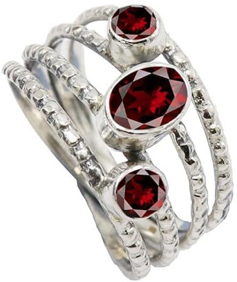 SILVERTROVE Granat Edelstein Sterling silber Band Ring für Männer und Frauen, in allen Größen, Schmuck CRG1082AB13_(59 (18.8))