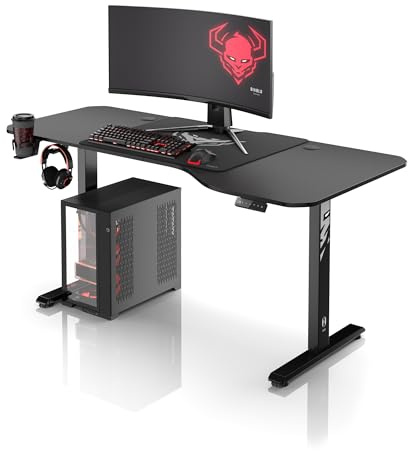 DIABLO Chairs Scrivania regolabile in altezza X-Tensio elettrica sit-stand con funzione di memoria e promemoria IQ Organizer per cavi 160×60 cm Altezza 72-117 cm Portabicchieri e cuffie Nero