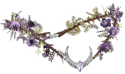 MOSTORY Lilafarbener Elfenkrone für Damen, Mond elfen kopfschmuck für Renaissance-Festivals, Waldelfe Blumen Krone für Cosplay-Fotoshootings