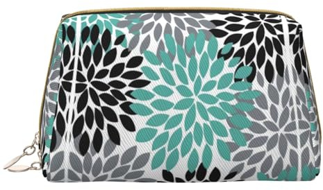 Dahlia Flower Leather Hand-Held Zipper Makeup Bag Pen Case Stationery Box Lipstick Pouch Toiletry Bag