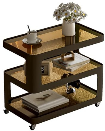 Moderna mesa de centro de cristal con almacenamiento y ruedas, mesa auxiliar de varias capas para espacios pequeños