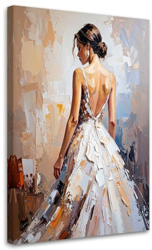 Feeby Bilder - Foto Geschenk - Schöne Frau in weißem Kleid - 40x60 1tlg - Leinwandbilder Wohnzimmer - Wandbild - Bild Schlafzimmer - Aesthetic Zimmer Deko