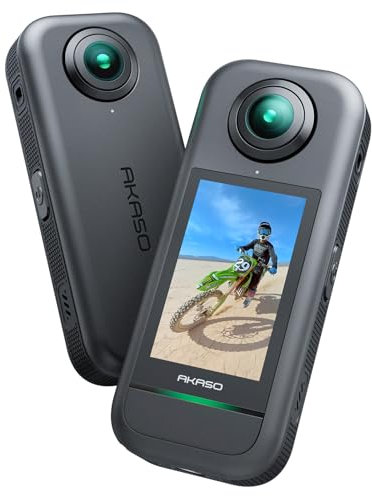 AKASO 360-360° Action Camera with 5.7K 360° Video, 72MP Photo, SuperSmooth Stabilization, 360° Horizon Lock, AI Tracking, Invisible Selfie Stick Effect, Touchscreen, Splash-Resistant
