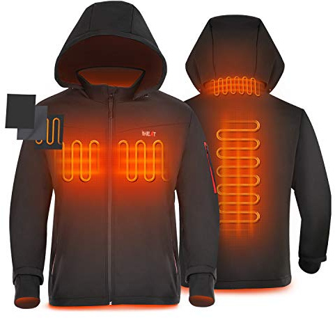 iHEAT Herren Beheizbare Jacke, Wasserdicht Winddicht warm Beheizbare Jacke Hoodie mit Akku, Beheizte Jacken für Outdoor Wandern Jagd