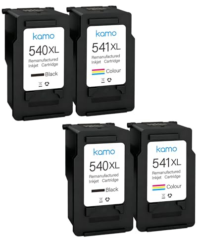 kamo 540XL 541XL (4er-Pack) Multipack Druckerpatronen Kompatibel mit Canon 540 541 XL - für MG2150 MG2250 MG3150 MG3250 MG3550 MG3650 MG3650s MG4150 MG4250 MX375 MX395 MX475 MX535 TS5150 TS5151
