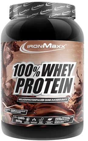 IronMaxx 100% Whey Protein Pulver - Mousse au Chocolate 900g Dose | zuckerreduziertes, wasserlösliches Eiweißpulver aus Molkenprotein