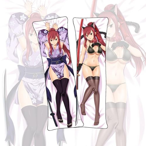 Anime Körperkissen Fairy Tail Erza· Scharlachrotes Dakimakura Körperkissen Anime Doppelseitig bedruckter Kissenbezug Kurzer Plüsch Kissenbezug Kissen-Erza·Scarlet-a,50x160cm-shortplush