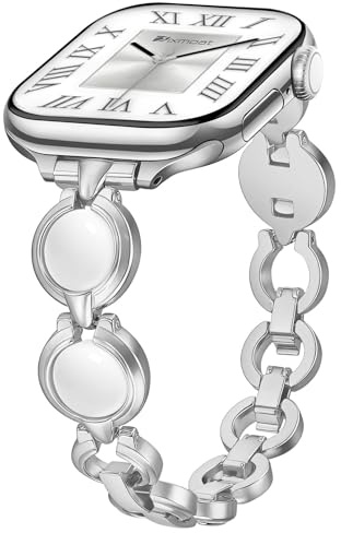 Sixmoat Slim Strap Compatible with Apple Watch Strap for Women 38mm 40mm 41mm 42mm(Series 11/10), Thin Metal Dressy Bracelet for iWatch SE Series 11 10 9 8 7 6 5 4 3 2 1, (Silver)