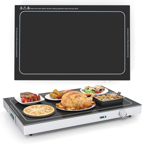 TANGZON Electric Food Warming Tray, 300W Large Hot Plate Buffet Server with Adjustable Temperature, Cool Touch Handles & Non-Slip Feet, Stainless Steel Plate Chafer Warmer (56.5x37cm,Built-in Handles)