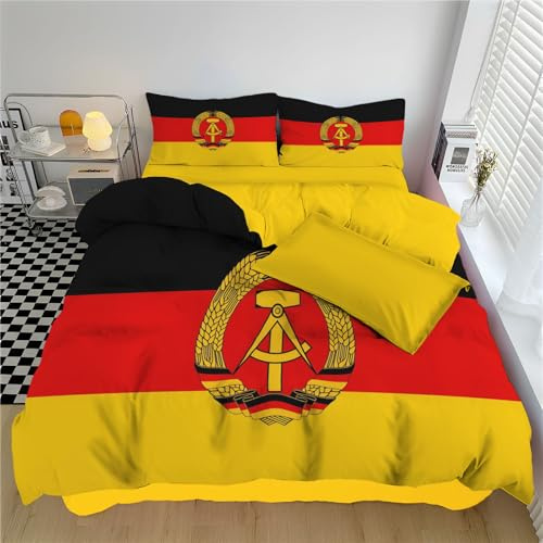 SMBHIAON Flagge des DDR – Uni Bettwäsche Flagge des Abdruck Der Gelbhammer-Weizenähre – Bettbezug 135×200Cm Für Kinder, Jungen, Mädchen, Jugendliche, Schlafzimmer,Grün Weiß Rot