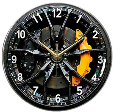LOVIVER 25 cm Wanduhr mit Autoreifen für Wohnzimmer, 2D-Automobil-Wanduhr mit Leisem Quarzwerk, Leise Nicht Tickend, Retro-Wanduhr für Küche, Garage, Schlafzimmer, Mechaniker, Büro, Kinderzimmer