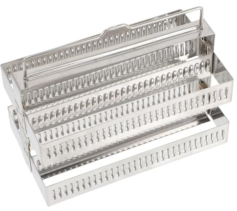 AMUSLESUR Microscope Slides Holder Rack Sturdy Stainless Steel Material Stainless Steel with 60 Positions, Lightweight and Practical Slide Storage for Lab Use for Microscope
