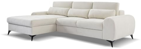 MW EURO-MEBLE Ecksofa Milan L - Wohnlandschaft, Polstersofa, Polstercouch (Linke Seite - Creme: Serano 681)