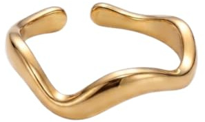 Artiqo Edelstahl Ring Gold Damen Verstellbar | Curve Wellenring, Wasserfest, Passt an jeden Finger, Modern Chunky Wave Ring, Modell Sway