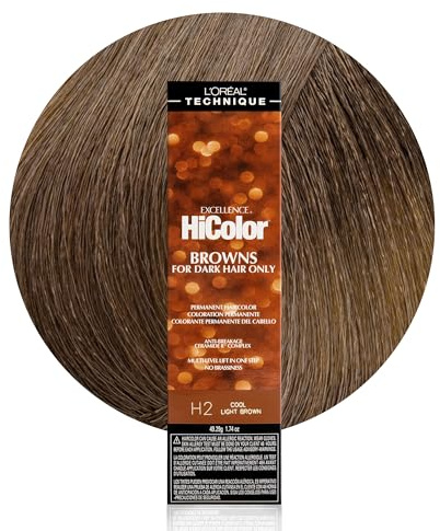 L'OREAL TECHNIQUE HiColor Browns & Blondes Permanent Hair Color - Lifts Dark Hair in One Step Leaving No Brassiness, Rich and Smooth Creme Formula, Intense & Long-Lasting, H2 Cool Light Brown