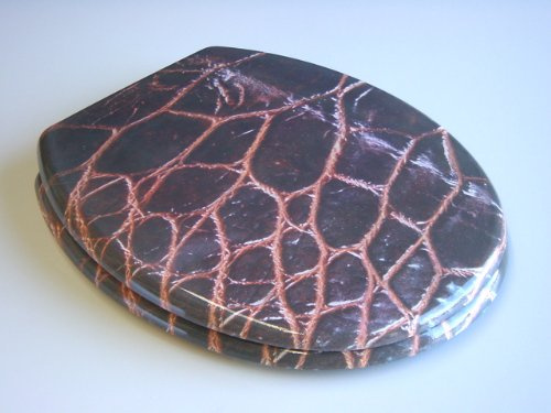 WC Sitz Klobrille Motiv Leder braun, messingverchromte Scharniere