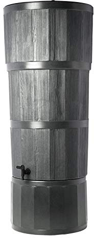150L Woodgrain Effect Water Butt Barrel, Black, UK Water Storage, Polytank Modern Designer Water Butt, Includes Stand, Diverter & Tap