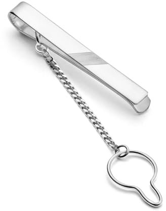 Pince À Cravate Pour Hommes En Argent 925 Avec Design Brossé Et Chaîne De Sécurité
