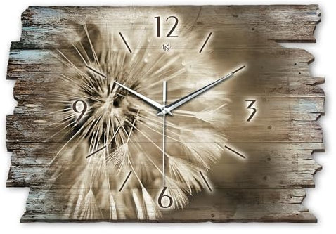 Kreative Feder Designer Wanduhr „Pusteblume“ aus Holz 40x27cm im Shabby Style Design - Designeruhr mit flüsterleisem Uhrwerk ohne Ticken (Pusteblume, leises Quarzuhrwerk)