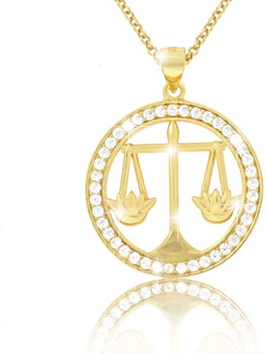 PAVELS elegante Damen Halskette Kette Sternzeichen WAAGE 18 Karat Gold plattiert glänzende Zirkonia in AAA Qualität aus der Kollektion ECLIPSE inkl. Schmuckbox und Echtheits-Zertifikat