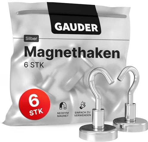 GAUDER Resistenti Ganci Magnetici | Ganci al Neodimio Per Frigoriferi e Lavagnette | Magneti in Argento Da Appendere