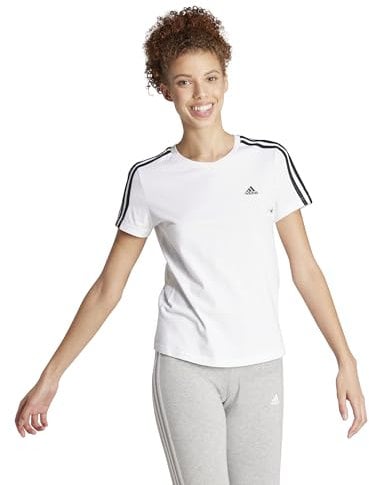 adidas Damen Essentials Slim 3-Stripes Tee, White / Black, M