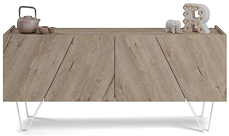 Mobili Fiver, Buffet 4 Portes Emma, Chêne, avec Pieds Blancs, 168 cmx45 cmx76.6 cm, Mélaminé/Fer, Buffet pour Salle à Manger et salon, Made in Italy