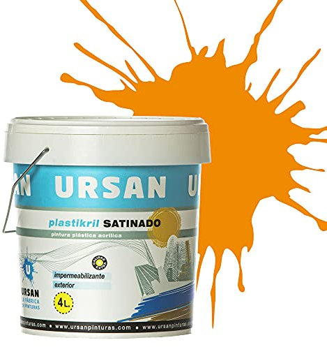 Ursan - Plastikril Satinado | Pintura Exterior Satinada - Pintura Impermeabilizante - Indicada para Fachadas con Alta Resistencia a Agentes Atmosféricos - NARANJA 4L